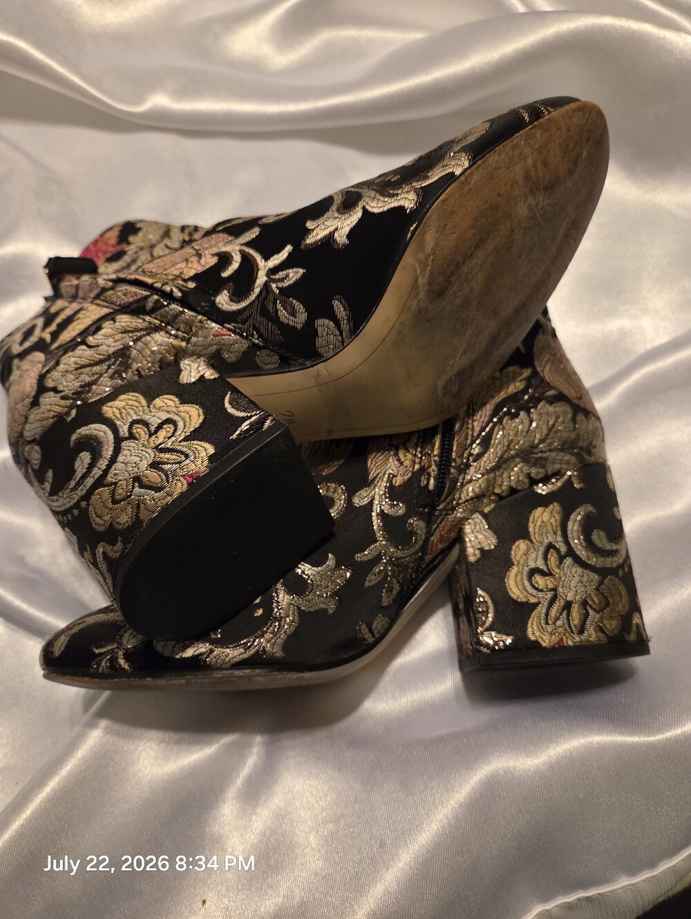 Sam Edelman Black Brocade Floral Ankle Boots with Gold and Pink Embroidery - Picture 4 of 9